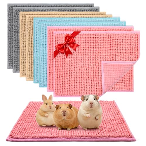 Guinea Pig Cage Liner, 8 PCS Washable Fleece Bedding Pad, Reusable Pee Pad Mat for Small Animals, Reusable Bunny Rabbit Cage Liner Hamster Chinchilla Cage Accessories 16x12 Inch - color: Gray, Beige, Pink, Blue, size: 16x12'' - 8 PCS