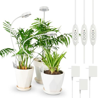 SANSI Grow Lights for Indoor Plants, Pot Clip LED Plant Light for Growing Full Spectrum, Plant Growing Lamp with 4-Level Dimmable, Auto On Off 3 6 12 Hrs Timer for Pot Plants, White 10W 3-Pack - size: 3-Pack