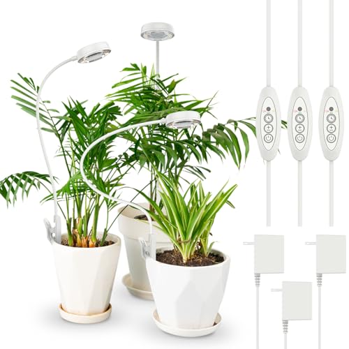SANSI Grow Lights for Indoor Plants, Pot Clip LED Plant Light for Growing Full Spectrum, Plant Growing Lamp with 4-Level Dimmable, Auto On Off 3 6 12 Hrs Timer for Pot Plants, White 10W 3-Pack - size: 3-Pack