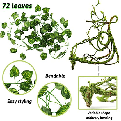 Reptile Plants, Terrarium Hanging Plant Vines Artificial Leaves Reptile Hide, Leopard Gecko Tank Accessories, Terrarium Decorations for Bearded Dragon Lizard Snake Geckos Chameleon
