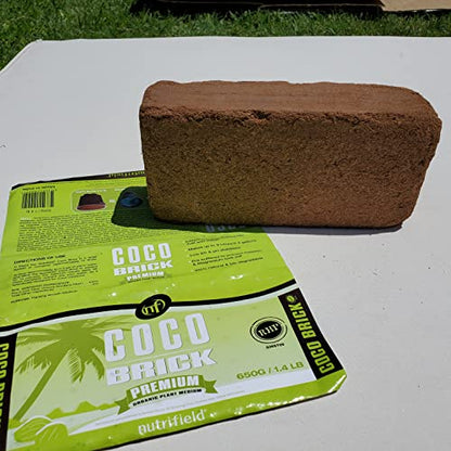 Coco Coir Brick Organic Coconut Coir 650 Gram Coco Fiber Compressed Block Low EC Pre Buffered w/Calcium RHP Quality Pot Soil Indoor Outdoor Flower/Vegetable Garden Seed Starter Micro Greens - 1.4 lbs