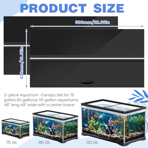 Sieral Aquarium Lids Polycarbonate Canopy 2 Pieces Set 22.95 x 16.61 x 0.12 Inch for 75/90/110 Gallon with Center Brace Aquariums Cover Fish Tank Lid with a Hook Knife, Black - color: Black, size: 48 x 18 Inch