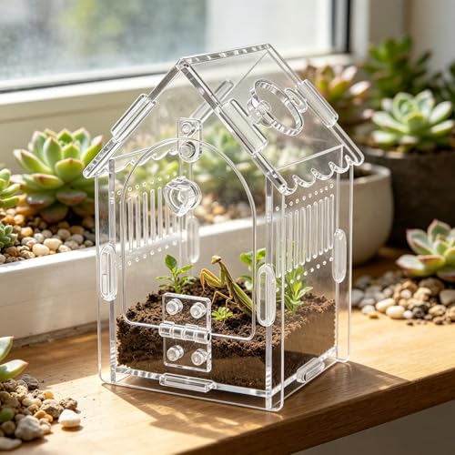 Reptile Breeder Box, Transparent Animal Container Tank, Ventilated Terrarium for Small Pets Secure Escape Proof Design, Easy Feeding Observation Habitat Gecko Frog Snake Use