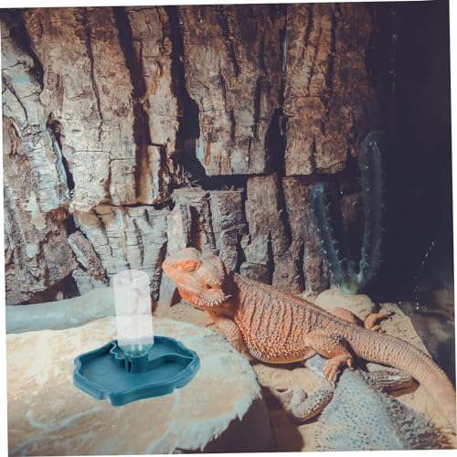 POPETPOP Reptile Water Dispenser-Reptile Waterer Automatic Refilling Water Dispenser Tortoise Lizard Turtle Feeding Water Bowl with Bottle(Blue)