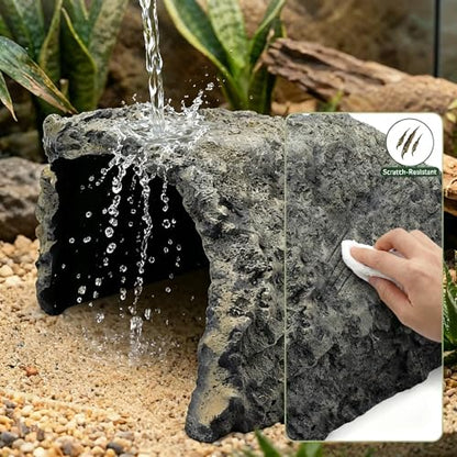 Large Natural Rock Cave Decor for Reptiles & Amphibians, Hideout Habitat Hide Cave for Bearded Dragons Lizards Snakes Turtles Geckos, Terrarium Aquarium Ornament Shelter for Small Pets