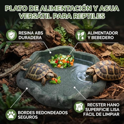 Reptile Bowl, Resin Rock Reptile Food and Water Feeder Pet Aquarium Ornament Terrarium Dish Plate for Tortoise Lizard Iguana(Dark Green S) - color: Dark green S