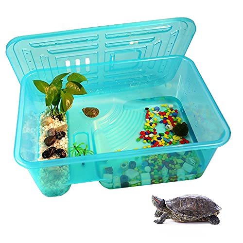 kathson Turtle Tank Aquarium, Turtle Habitat Reptile Plastic Terrarium Safe Durable, Tortoise Tank with Lid Prevent from Climbing Escaping (Small) - size: Small - 13x9.2x5.5 Inch