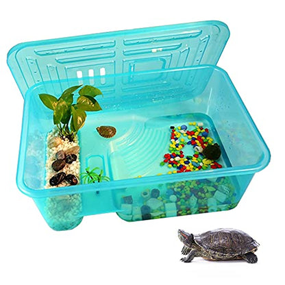 kathson Turtle Tank Aquarium, Turtle Habitat Reptile Plastic Terrarium Safe Durable, Tortoise Tank with Lid Prevent from Climbing Escaping (Small) - size: Small - 13x9.2x5.5 Inch