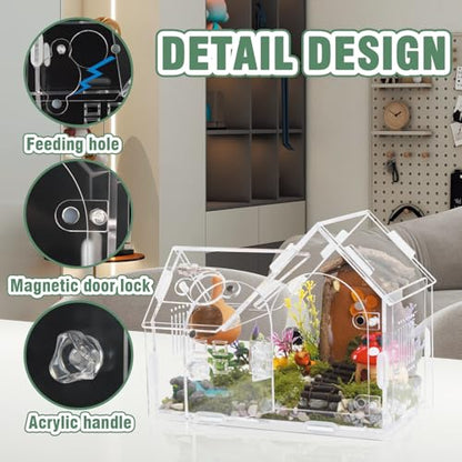 Acrylic Jumping Spider Enclosure with Magnetic Door - Transparent Tarantula Terrarium for Pet Spiders - Secure & Ventilated Reptile Habitat for Hermit Crabs, Geckos, and Small Insects