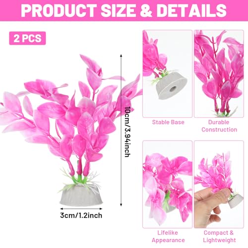 Abeillo Silk Aquarium Plants for Betta Fish Tank, 2Pcs 10cm Small Aquarium Plants Decorations Plastic Artificial Plant Aquatic Water Grass Decoration