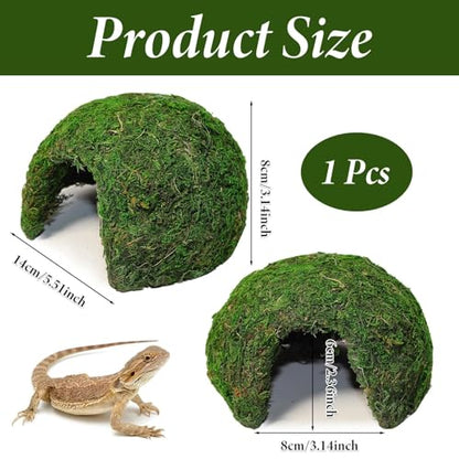 Reptile Moss Hideout, Half Round Cave for Lizards Snakes Frogs | Reptile Moss Hideout, Half-round dome shape, Full moss exterior coverage, Spacious interior room, Stable on all substrates