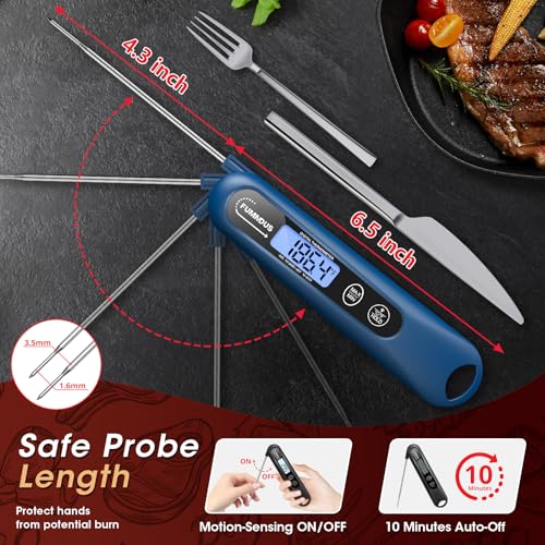 Digital Meat Thermometer - 2S Instant Read Food Thermometer with Backlight, Foldable Probe for Turkey BBQ Grill Smoker Candy, Essential Kitchen Cooking Gadget (Blue) - color: Navy Blue
