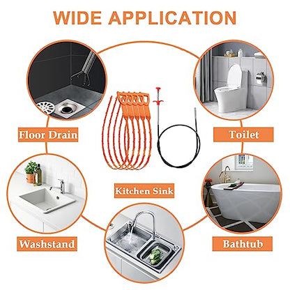 SDTC Tech 6-Pack 64 Inch Snake Drain Cleaner and 20 Inch Hair Clog Remover Flexible Spring Pipeline Claw Hook Retriever for Sewer Toilet Kitchen Sink Bathroom Tub - color: 5pcs 20inch+ 1pcs 64inch