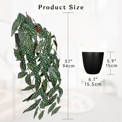 Large Fake Hanging Plants in Pot with Hook, 37" Artificial Hanging Begonia Vines Plants, Fake Potted Tropical Plants for Room Wall Living Room Bathroom Kitchen, Big Faux Ivy Houseplants for Shelf - color: # Green Anthurium Crystallinum