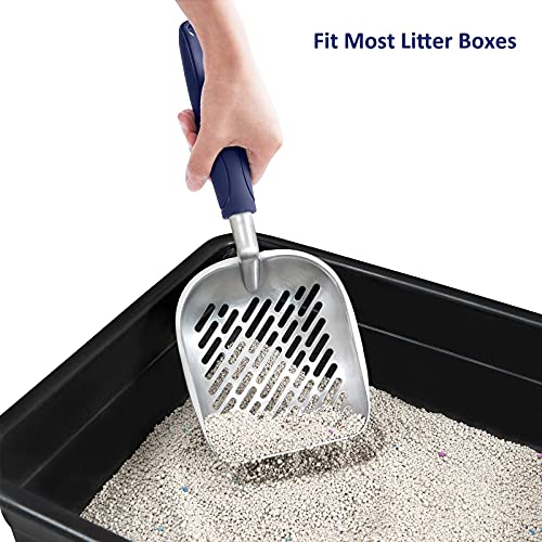 WePet Cat Litter Scoop, Aluminum Alloy Sifter, Kitty Metal Scooper, Deep Shovel with Diagonal Sifting Hole, Long Handle, Kitten Poop Lifter for Litter Box, Large Size, Blue Handle - color: #01 Blue, size: Large