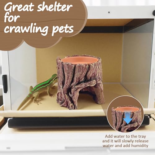 Reptile Hide Cave, 2 in 1 Reptile Humid Hide with Detachable Clay Water Basin, Resin Terrarium Decorations for Leopard Gecko, Crested Gecko, Lizard, Snake, Crabs