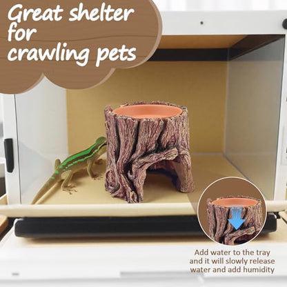 Reptile Hide Cave, 2 in 1 Reptile Humid Hide with Detachable Clay Water Basin, Resin Terrarium Decorations for Leopard Gecko, Crested Gecko, Lizard, Snake, Crabs