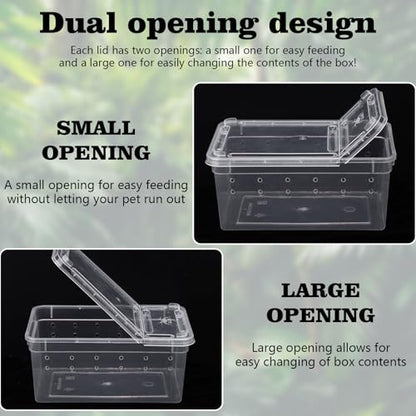 10Pcs Reptile Feeding Box, Transparent Animal Habitat Cage Spider Terrarium, Plastic Breeding Box for Reptile Turtle Spider Frog Scorpion Snake (5.9 x 3.9 x 2.5 in)