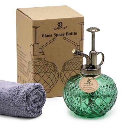 OFFIDIX Plant Mister Spray Bottle,Glass Decorative 300ML Vintage Watering Small Indoor Watering Can with Plastic Pump for Indoor Plants,Garden,Cleaning（Dark Green） - color: A-dark Green
