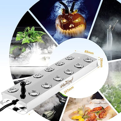 Hanchen Mist Maker 12 Head Ultrasonic Fogger Mist Humidifier Fog Atomizer Halloween Water Fountain Pond 18.7lb/h Large Fog Volume CE Certificate (Mist Maker + Water Resistant Power Supply + Float)