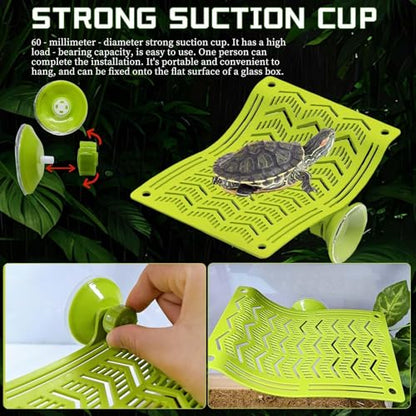 2PCS Reptile Hammock & Basking Platform with Suction Cups,Turtle Dock,Reptile Hammocks Climbing Lounger Leaf Decor Tank Accessories for Lizards Frog Gecko Snakes Amphibian