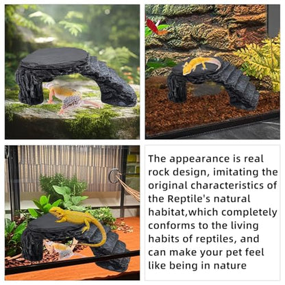 Reptile Basking Platform, Turtle Basking Platform Leopard Gecko Tank Accessories Reptile Hide with Rock Plate for Lizard, Crested Gecko (Medium-Grey) - style: style 1