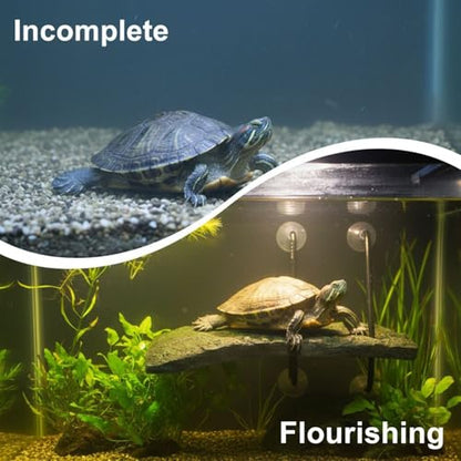 Turtle Basking Platform for Aquatic Tanks, 11 x 4.7 in Large Floating Pier with Reptile Ramp, Non-Slip Resin Rock Surface, Strong Suction Cups for Turtles, Frogs, and Newts Climbing