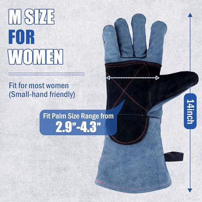 IC ICLOVER Animal Handling Gloves Snake Bite Proof, Double Leather Padding, Anti-bite Dog Cat Bird Reptile Control Protection - color: M -14inch