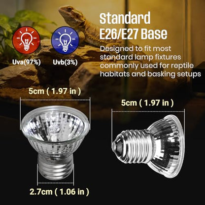 CALPALMY 4-Pack 50W UVA+UVB Bulbs | Heat and Light for Reptiles and Amphibian Tanks, Terrariums and Cages | Works with Various Lamp Fixtures