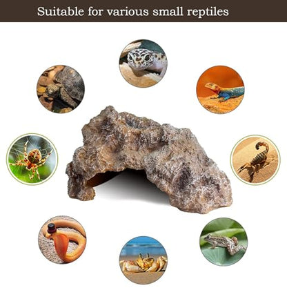 Reptile Hide Cave,Resin Rock Snake Hides for Ball Python, Leopard Gecko Hides, Reptile Tank Accessories for Bearded Dragon, Tarantula, Hermit Crab, Aquarium Cave for Fish Tank Rocks, Terrarium Decor