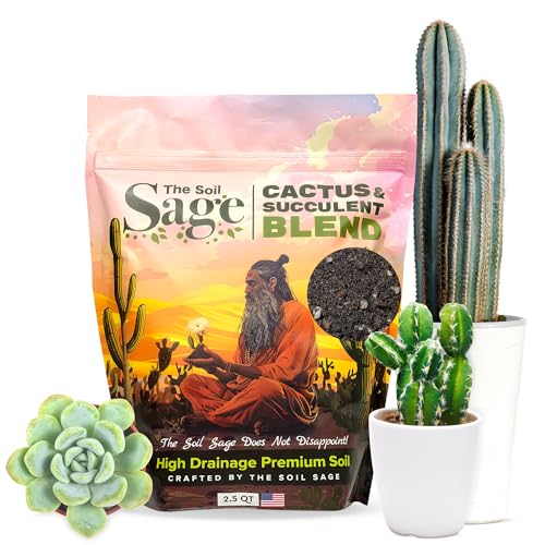 The Soil Sage 2.5 Dry Qt Cactus & Succulent Potting Soil Mix, USA Made - Gritty, Fast Draining, Soilless, Root Boosting, Peat-Free - Growth of Cactus, Succulents, Jade, Aloe Vera - size: 2.5 Qt