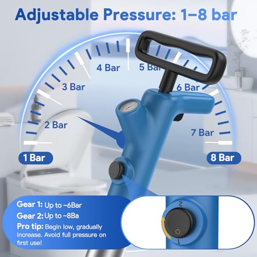 Granarbol High Pressure Toilet Plunger, Air Drain Blaster with Real-Time Gauge,Heavy Duty Toilet Auger & Drain Snake-Clog Remover for Toilets, Sinks, Floor Drains (Blue) - color: Blue