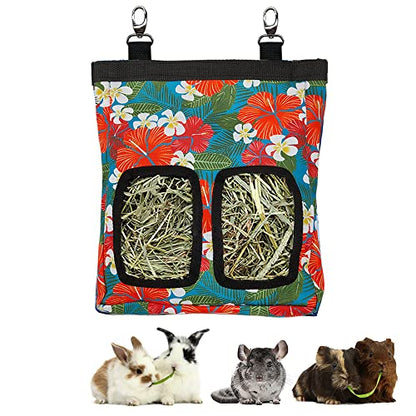 Guinea Pig Hay Feeder, Hanging Rabbit Hay Feeder Bag for Guinea Pigs Bunnies Chinchillas. Big Flowers - color: Bigflowers