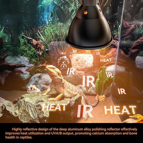 Reptile Heat Lamp,7inch Deep Dome Reptile Light Fixture with 3/6/12 Timer,Infrared Reptile Heat Lamp Max 150W Blub, for Turtle Bearded Dragon Lizards Snake, 1PCS 150W Bulb Included