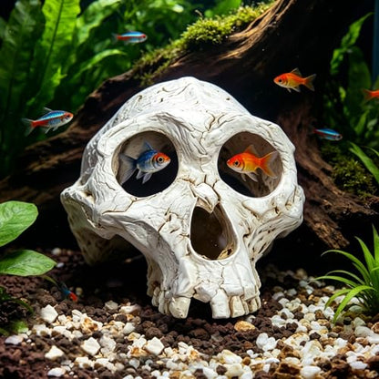 Wowagoga Resin Skull Cave Decor, Gothic Skull Terrarium Cave, Halloween Skeleton Cave Ornament, Aquarium Reptile Hideout, Desktop Home Office Spooky Decoration