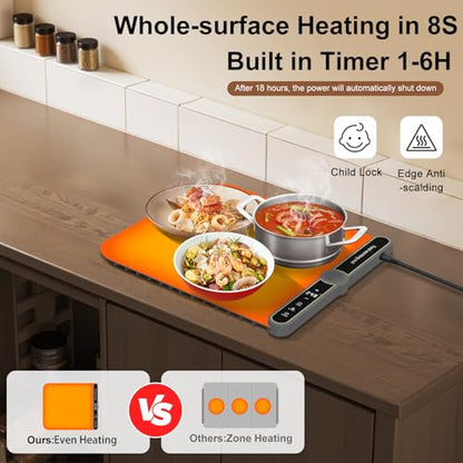 Small Food Warming Mat Portable Soft Food Warmers for Parties,Fermentation,Thaw,Countertop Electric Warming Mat for Food 9-Level Precise TEMP Control Keep Warming Last 18 Hours(Grey) - size: Grey-Small
