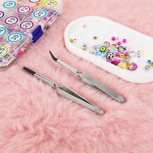 Reverse Tweezers for Crafting, 2 Piece Rubber Tipped Tweezers Stainless Steel Cross Locking Tweezer Precision Straight Flat Tip Long Bent Tweezer Pvc Coated for Crafts Stamps Beads Jewelry Electronics