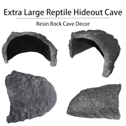 Extra Large Reptile Hideout & Basking Platform, Resin Rock Cave Habitat Decor for Bearded Dragon, Tortoise, Snake, Lizard - Aquarium & Terrarium Tank