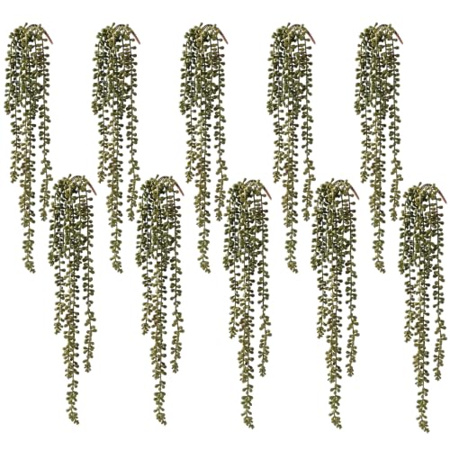 dallisten 10 Pcs Fall Artificial Succulents Hanging Plants, Fake String of Pearls Greenery Plants, Decoration for Wall Home Backdrop Garden Windows Balcony Indoor and Outdoor (FallGreen) - color: 10pcs Fall Green