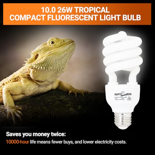REPTI ZOO UVB Light for Desert Reptile 2 Pack, 10.0 26W UVA UVB Reptile Light Bulb, UVB Spiral Compact Lamp for Bearded Dragons Tortoises Lizards Snakes - size: 10.0 26W