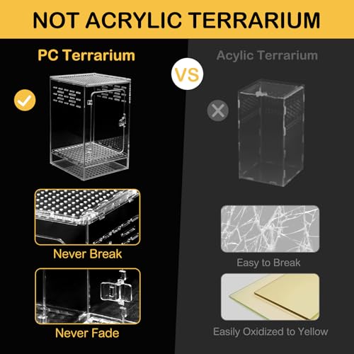 Reptile Terrarium,6" x 6" x 10" Tall Crested Gecko Tank,Polycarbonate Starter Kit Vertical Reptile Enclosure with Ventilation for Arboreal Tarantula Cribs,Tree Frog Cage,Small Reptiles Habitat - size: 6*6*10inch