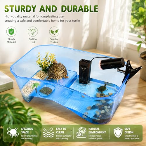 Rypet Turtle Tank Aquarium - Reptile Habitat, Turtle Habitat, Reptile Aquarium Tank for Crayfish Crab (Excluding Accessories) Blue - color: Blue