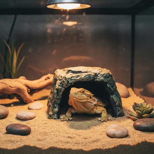 Generic Rock Hide Cave for Reptiles & Amphibians, Large Aquarium Fish Hide Cave Decoration, Stone Cave Hide House Terrarium & Aquarium Accessories for Betta Shrimp Turtle Bearded Dragons Lizards