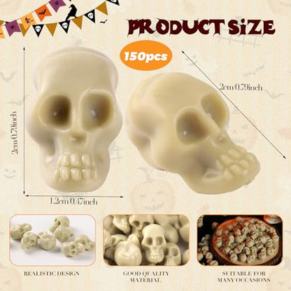 OZIO 150 Mini Plastic Skull Heads - Halloween Miniature Figurines Skulls Heads Ornaments for DIY Crafts, Home Prank Props, Party Favors