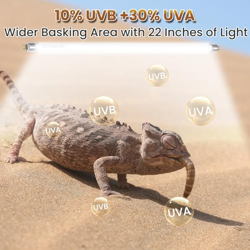 Lustaled T5 10.0 UVB Reptile Light Bulb 24W, 22 Inch T5 HO UVB Light for Bearded Dragon, 3-Pack Desert Reptiles D3 UVA UVB Lamp Tube Bar for Lizard, Snake, Gecko, Tortoise, Chameleon, Terrarium
