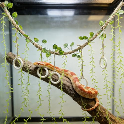 39" Snake Climbing Vines, Natural Jute Rope Reptile Enrichment Toys for Ball Python & Corn Snake, Handcrafted Jungle Habitat Decor, Sturdy Climbing Branch for Small Animals