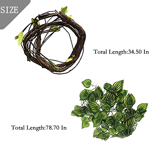 PINVNBY Hammock for Bearded Dragons,Lizard Lounger Reptile Natural Seagrass Habitat Decoration Reptiles Tank Accessories Jungle Climber Vines Flexible Leaves Climbing Decor for Gecko Chameleon(5 PCS)
