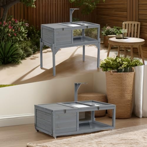 Modern Wood Tortoise Habitat Cage, Adjustable Height Tortoise House with Removable Base, Outdoor Indoor Hamster Enclosure for Small Animals