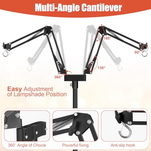 Dual Arm Reptile Lamp Stand, Adjustable Height 15.7-74.3 in, Holds 2 Dome Lampshades or Heat Fixtures, for Bearded Dragon, Turtle, Snake, Lizard,Chicken Tank Glass Terrarium