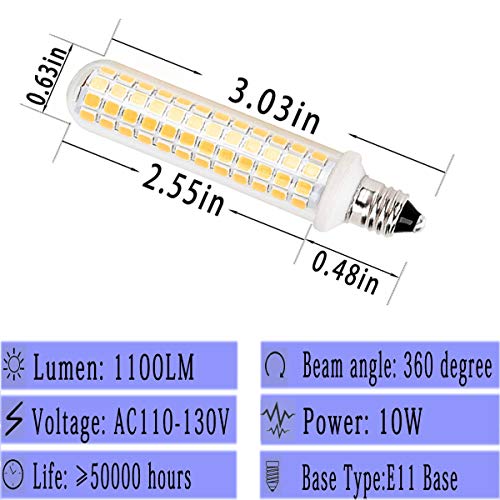 E11 Led Bulbs,100W 120W Halogen Bulb Equivalent,Dimmable,10W,1100LM,JD T4 e11 Mini Candelabra Base,AC110V/130V,E11 Led Warm White 3000k(4 Packs)